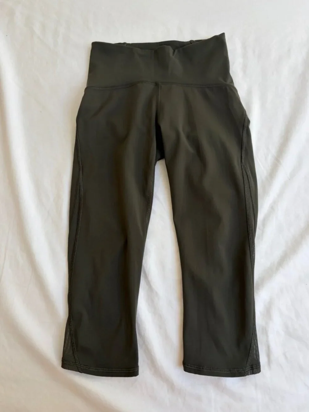 Lululemon - Size 4 Cropped Leggings - Olive Green with mesh sides